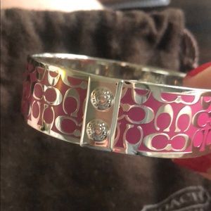 Coach Silver and Pink Logo Bangle Bracelet